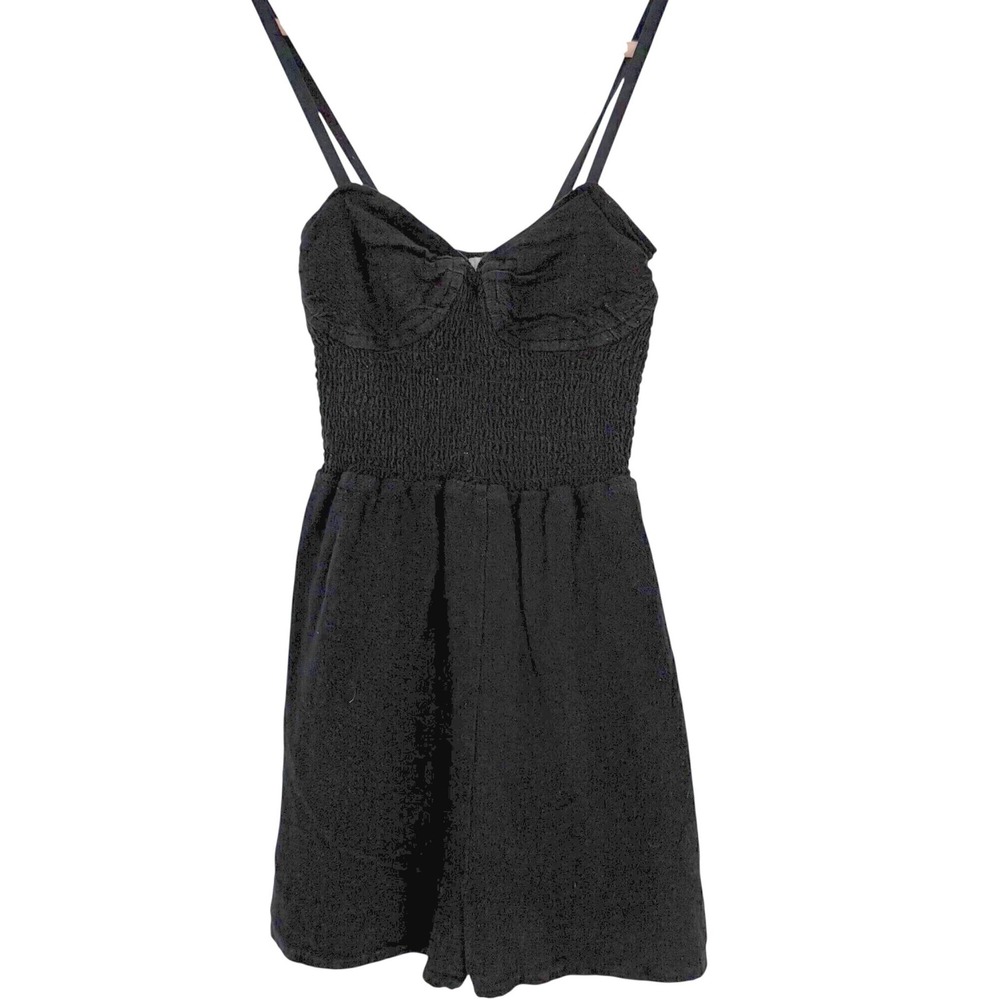 Y2K LA Hearts Black‎ Smocked Bust Tumblrcore Spaghetti Strap Romper XS